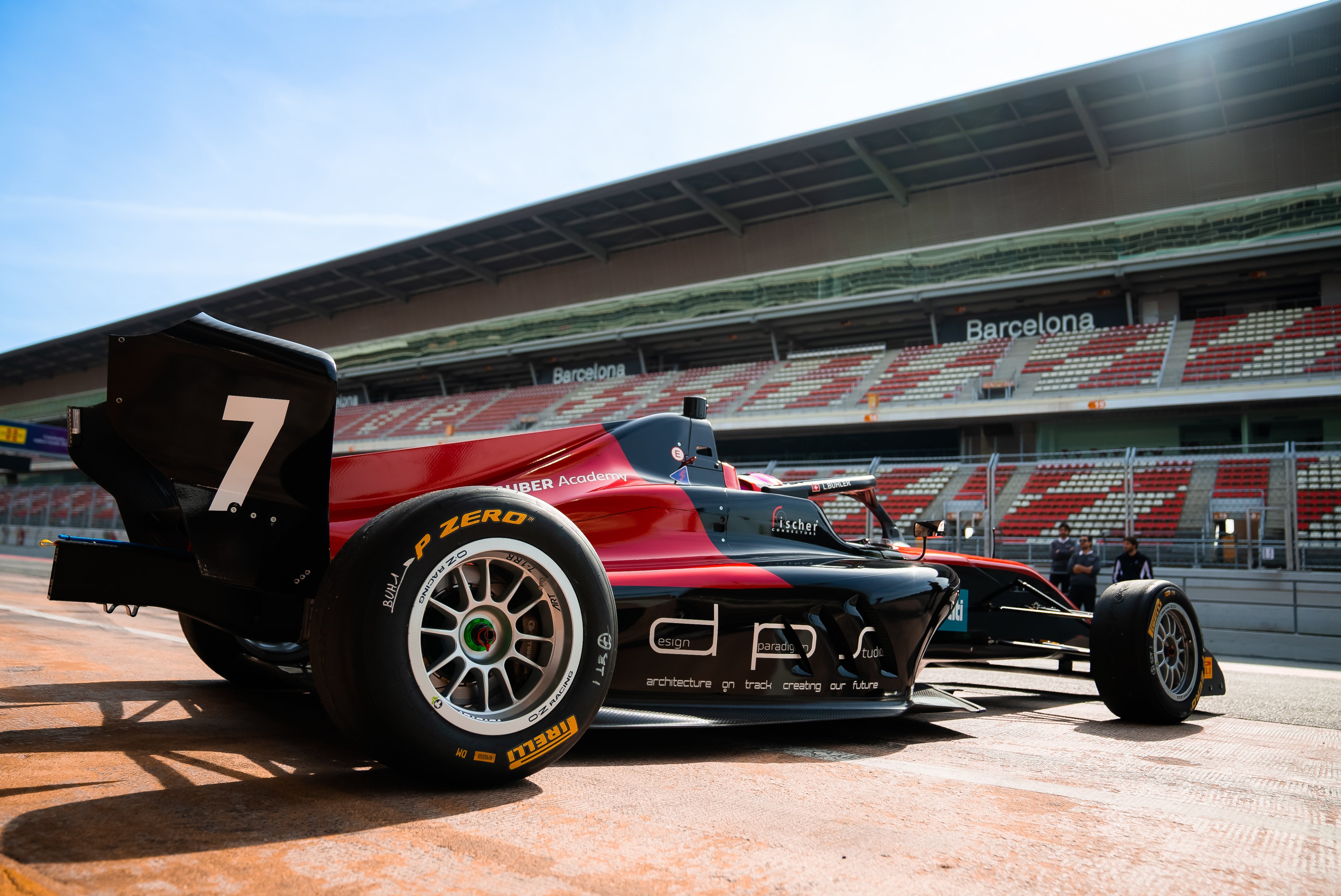 Léna Bühler rolls out from the garage in the number seven ART Grand Prix.