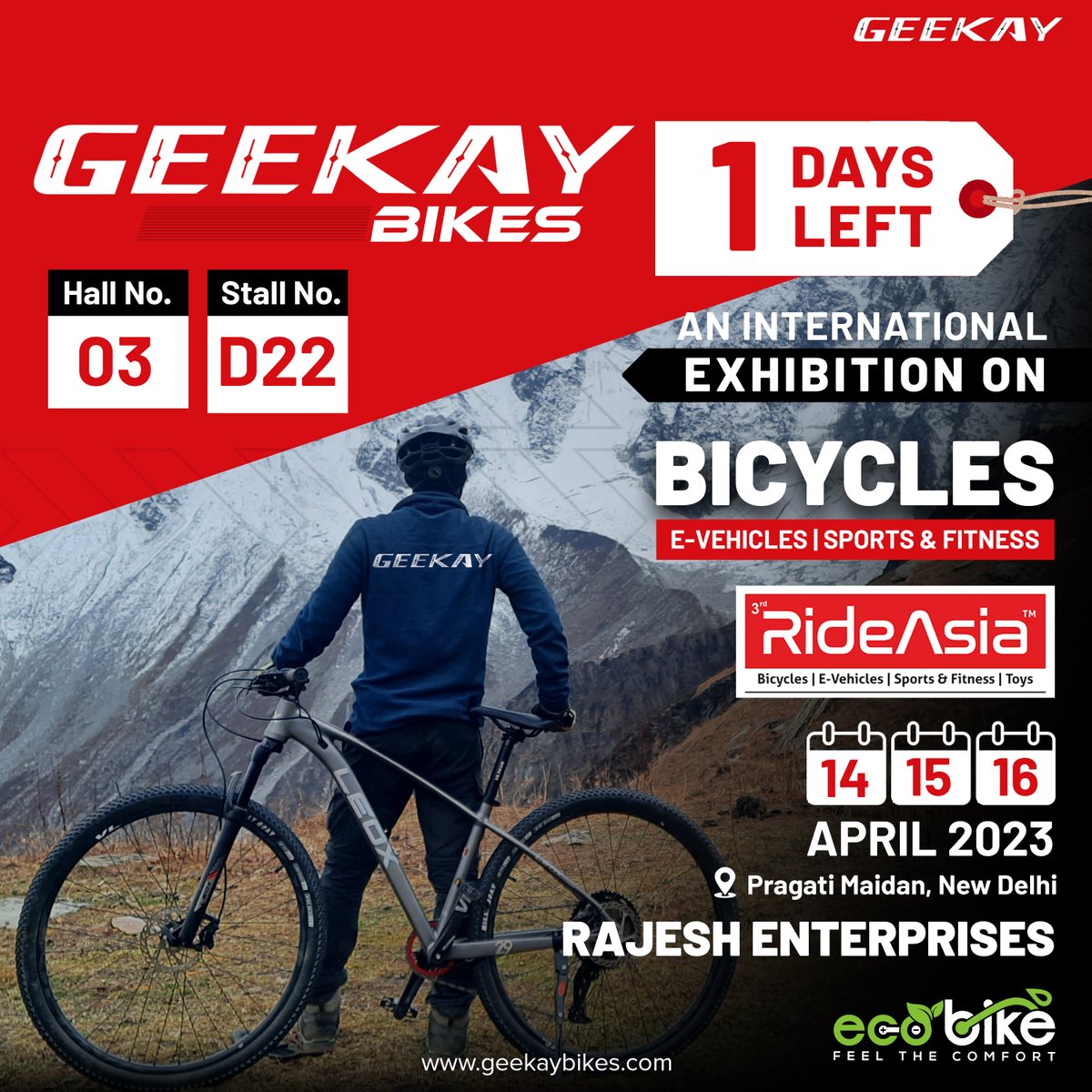 GeekayBikes's tweet photo. π’The Wait is Almost Over: Our Exhibition Starts Tomorrow! Visit us at the Ride Asia Exhibition in Hall No. 3, Stall No. D22 at Pragati Maidan, New Delhi.π’
.
.
.
#invitation #eventinvitation #custominvitation #rideasia #exhibition #rideasia2022 #rideasiaexhibition #bicycle https://t.co/8bGXMgt5Sz