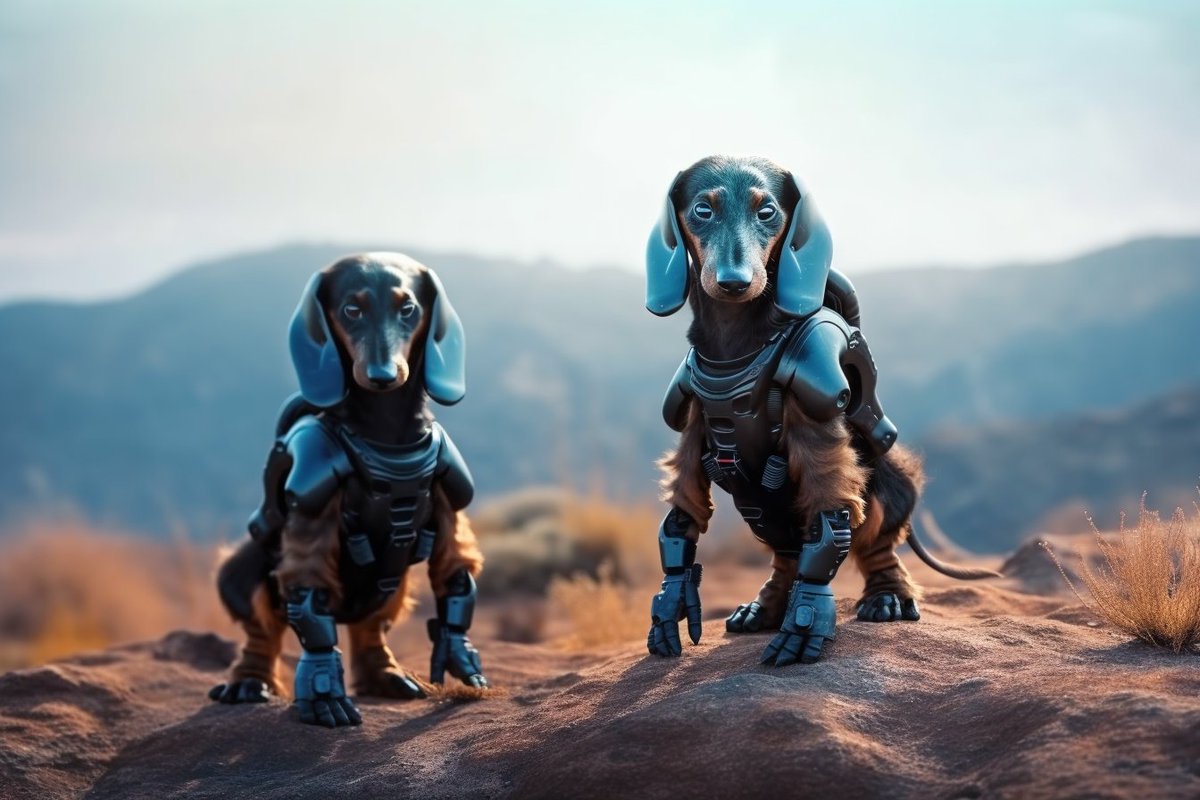 daichshunds's tweet photo. Alien dachshund astronauts from exoplanet Proxima Centauri b, exploring Earth...

#ExtraterrestrialDachshunds #Midjourney #aiart #scifiart #scifi #sciencefiction https://t.co/YhgG7A5li0