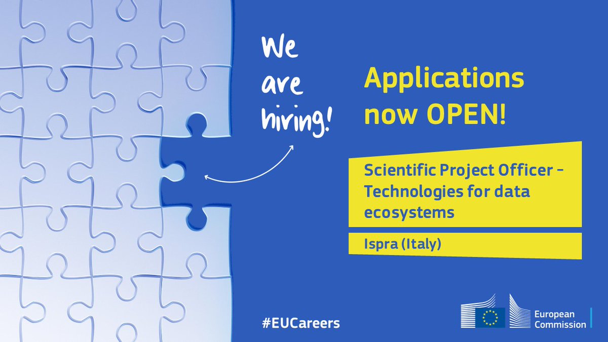 📢We're hiring! 🇪🇺 The JRC is looking for a researcher to reinforce the team investigating technological enablers that can facilitate the sharing and reuse of #data💻 👉Full list of requirements and tasks: europa.eu/!npCHM4 👉Applications open until 20/04 #EuCareers