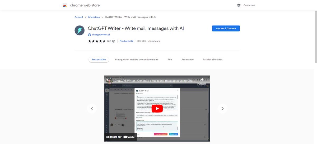 Marketiahub's tweet image. Tool 5 : ChatGPT Writer

Extension qui permet d&apos;écrire rapidement des emails et messages via l&apos;IA. 

#chatgptwriter #extensionchatgptwriter #chatgpt