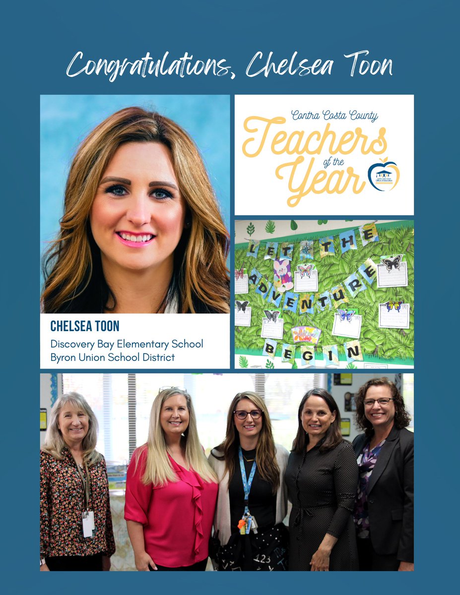 CoCoSchools's tweet photo. Congratulations to Chelsea Toon! She is Teacher of the Year for Byron Union School District. Superintendent of County Schools Lynn Mackey popped by her Discovery Bay Elementary School classroom to personally congratulate Ms. Toon on this great honor. #CCCOE #Congrats #TOY https://t.co/mZrQsK9iWR