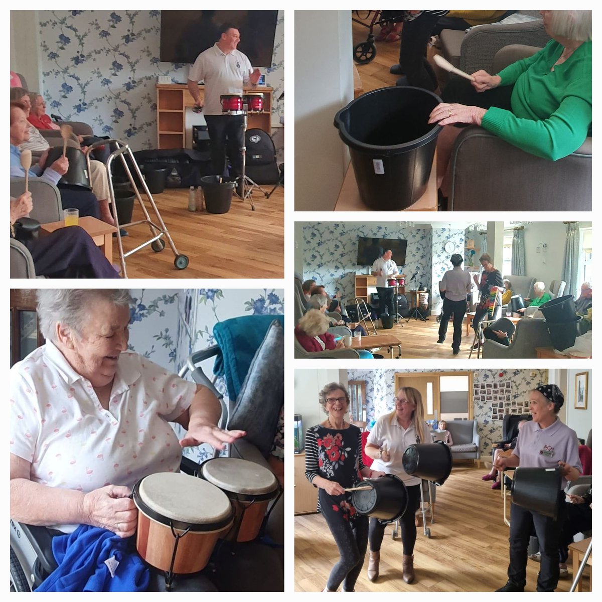Great 1hr session at Claire lodge St albans. Playing, singing &amp; dancing from everyone involved. Felt like they could have done another 60 minutes! #bucketsforbongos #bucketloadsoffun #musictherapy #dementia #musicforallages #carehome #music #bucksbusiness