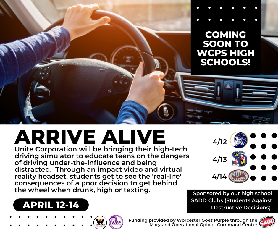 <a href="/WorcesterSystem/">Worcester Schools MD</a> is bringing back the Arrive Alive tour just in time for high school prom, graduation and spring events! #PartnershipsInAction