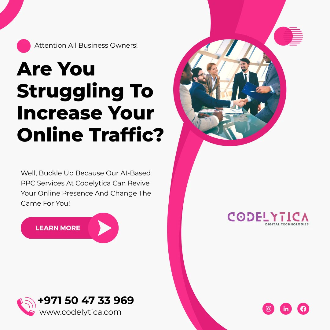 codelytica's tweet image. Attention all business owners! Is your online traffic struggling to take off?
With our expertise, we can transform your online presence and give your business the boost it needs to succeed.
.
.
.
#ppc #seo #advertising #uae #dubai #codelytica