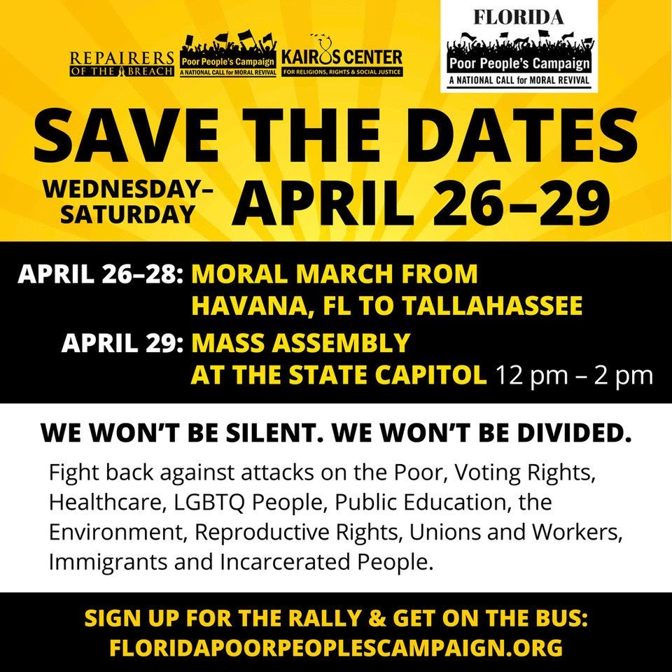 FloridaPPC's tweet photo. Do you want to join us in Tally for the Florida #PoorPeoplesCampaign Mass Assembly but need a ride? Sign up today to get on the bus: https://t.co/P6hD8WJUNH https://t.co/QA3UYBMnJx