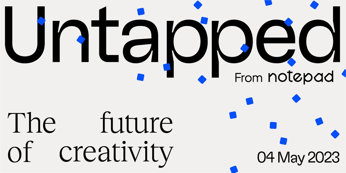 Notepad (@notepadstudio) on Twitter photo Less than a month to go until Untapped Talks 2023!
Join us as we explore 'The Future of Creativity' with brilliant speakers like <a href="/LaurenWeb3/">Lauren Ingram</a> <a href="/andynairn/">Andy Nairn</a> <a href="/johnnieego/">Human Hatstand</a> <a href="/NotepadNaeem/">Naeem Alvi-Assinder</a> & Emily Laws.
Last few tickets here: eventbrite.co.uk/e/untapped-the… Less than a month to go until Untapped Talks 2023!
Join us as we explore 'The Future of Creativity' with brilliant speakers like <a href="/LaurenWeb3/">Lauren Ingram</a> <a href="/andynairn/">Andy Nairn</a> <a href="/johnnieego/">Human Hatstand</a> <a href="/NotepadNaeem/">Naeem Alvi-Assinder</a> & Emily Laws.
Last few tickets here: eventbrite.co.uk/e/untapped-the…