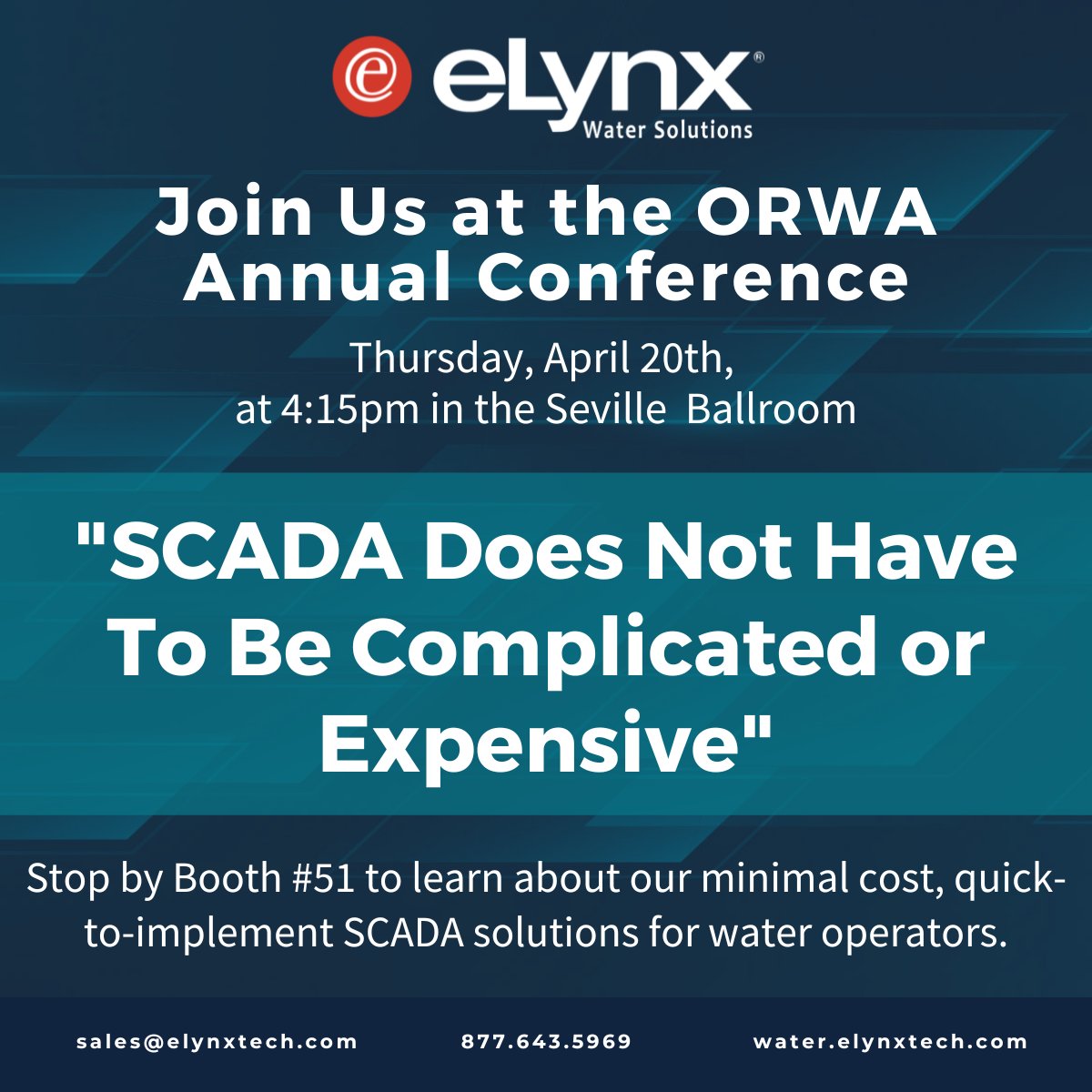 Planning to attend the Oklahoma Rural Water Association Spring Conference in Tulsa April 19-21? Stop by the eLynx booth #51 to register for our drawing for a FREE 'Round the Clock' Water Leak Detection unit plus one year of monitoring service, a $1,500 value!
#SCADA #waterloss