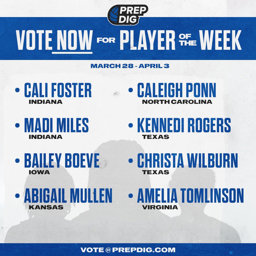 PrepDig's tweet photo. 🔔 The @PrepDig Player of the Week voting is now 𝐋𝐈𝐕𝐄! 

Voting ends Sunday 11:59 PM CT. 
Vote here: https://t.co/k0cQfEipX0 https://t.co/Ui1ZEapCYj