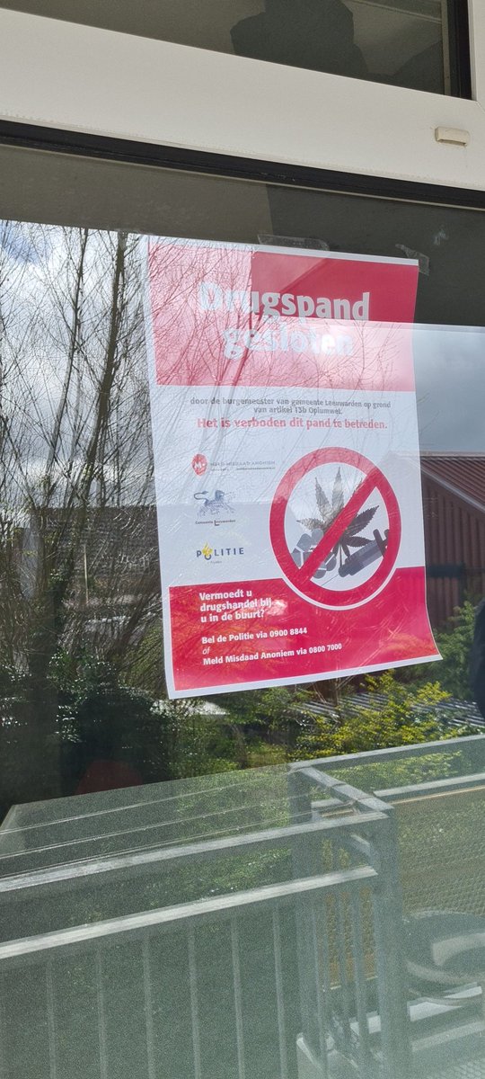 Op dinsdag 11 april 2023 werd er een woning aan het Zuidvliet #Leeuwarden voor de duur van een half jaar gesloten door de gemeente in verband met #drugsoverlast.