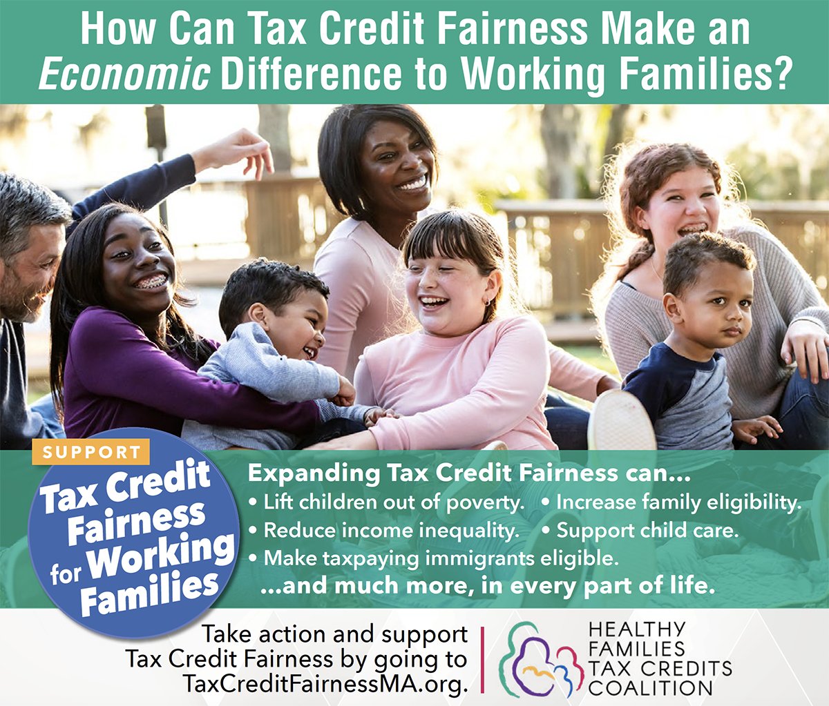 HealthyFamsTCC's tweet photo. The @HealthyFamsTCC is pressing lawmakers to follow up on their proposals for stronger family tax credits. #mapoli #EITC #ChildFamilyTaxCredit https://t.co/QzGBZTfVlg