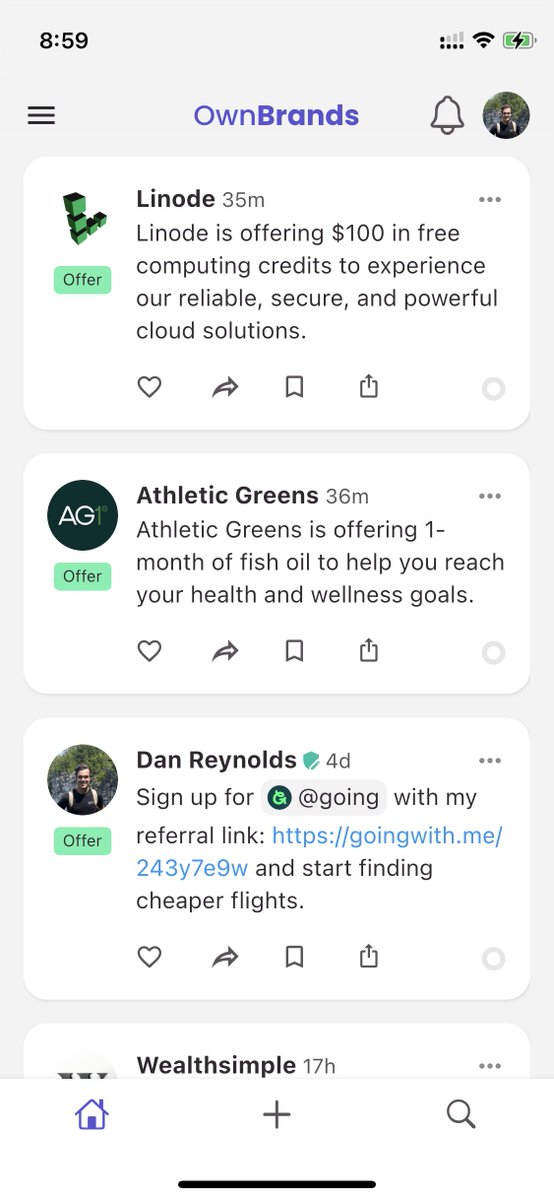 Hey all! 👋 I'm launching an app! 🎉 It's called OwnBrands and its a new place where you can:

🛍️ Discover brand offers
📢 Post your own updates (powered by ChatGPT)
🖇️ Build a socials page

Try it out at ownbrands.app/join or tag along to learn more. Let's dive in! 🤿🌊
1/5