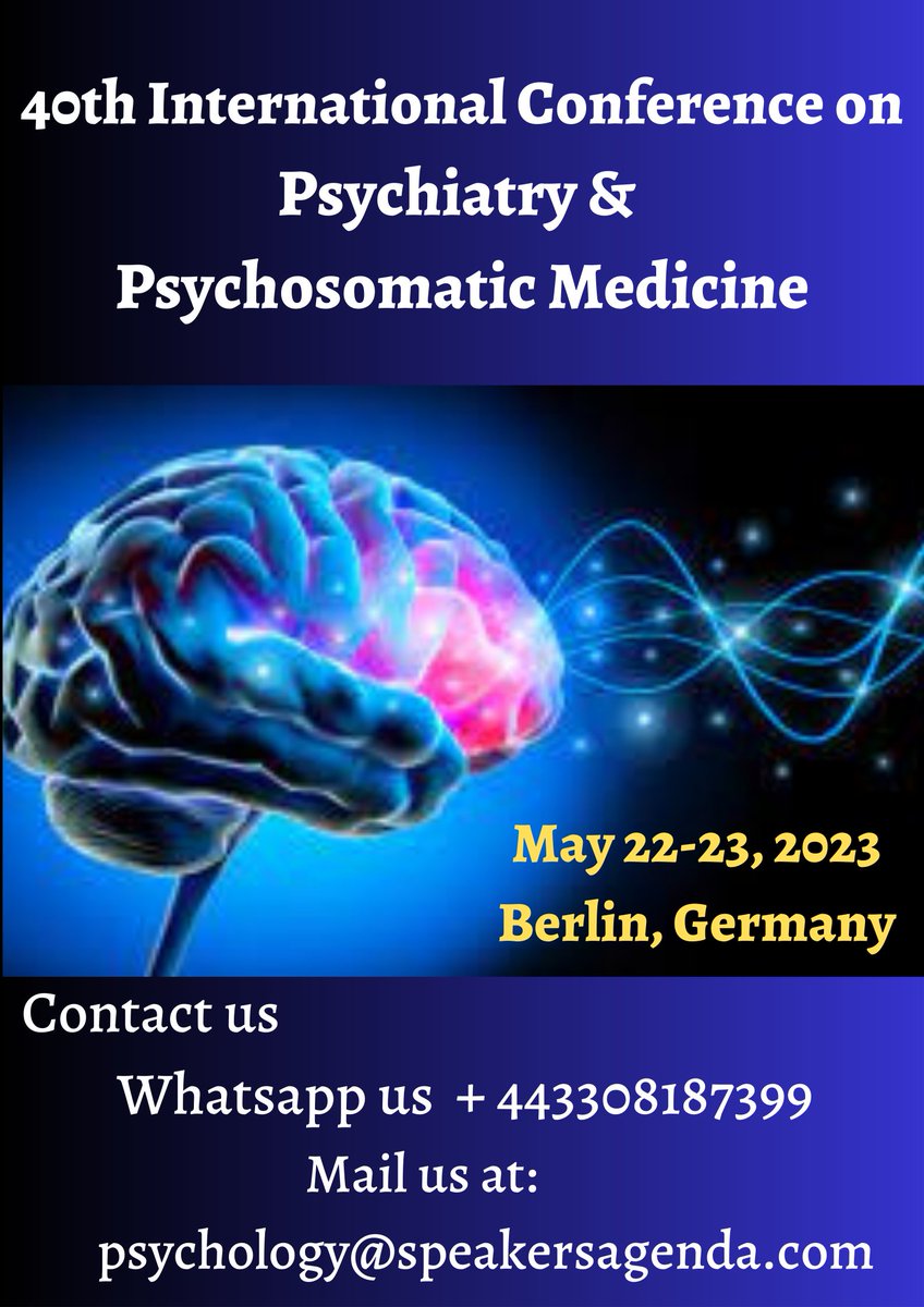 Hurry up! Discount valid for the first 20 speaker slots only.
 #abstract submission open to attend the #PsychosomaticMedicine #conference during May 22-23, 2023 at Berlin, Germany. 
For details check: psychosomatic.conferenceseries.com
W: +44 330-818-7399