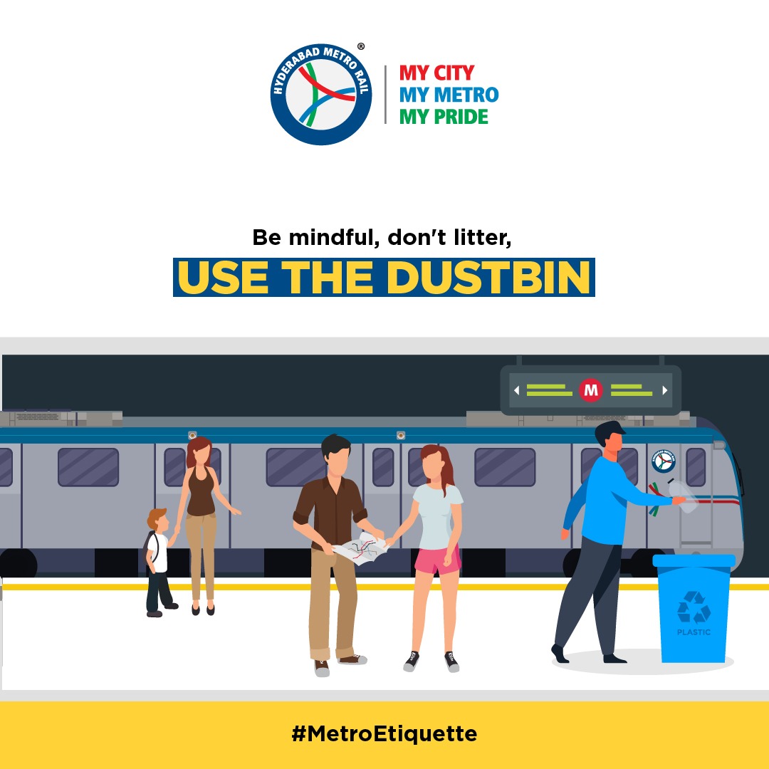ltmhyd's tweet photo. Make the metro ride a pleasant experience for all.
#Dontlitter anywhere, #usethedustbins for the disposal of any waste.
Let's all do our part to ensure a safe and comfortable journey for everyone on the metro
#SafeRideAlways #RideAlert #ComfortJourney #MetroEtiquette #hydmetro https://t.co/WRtczQfDeZ
