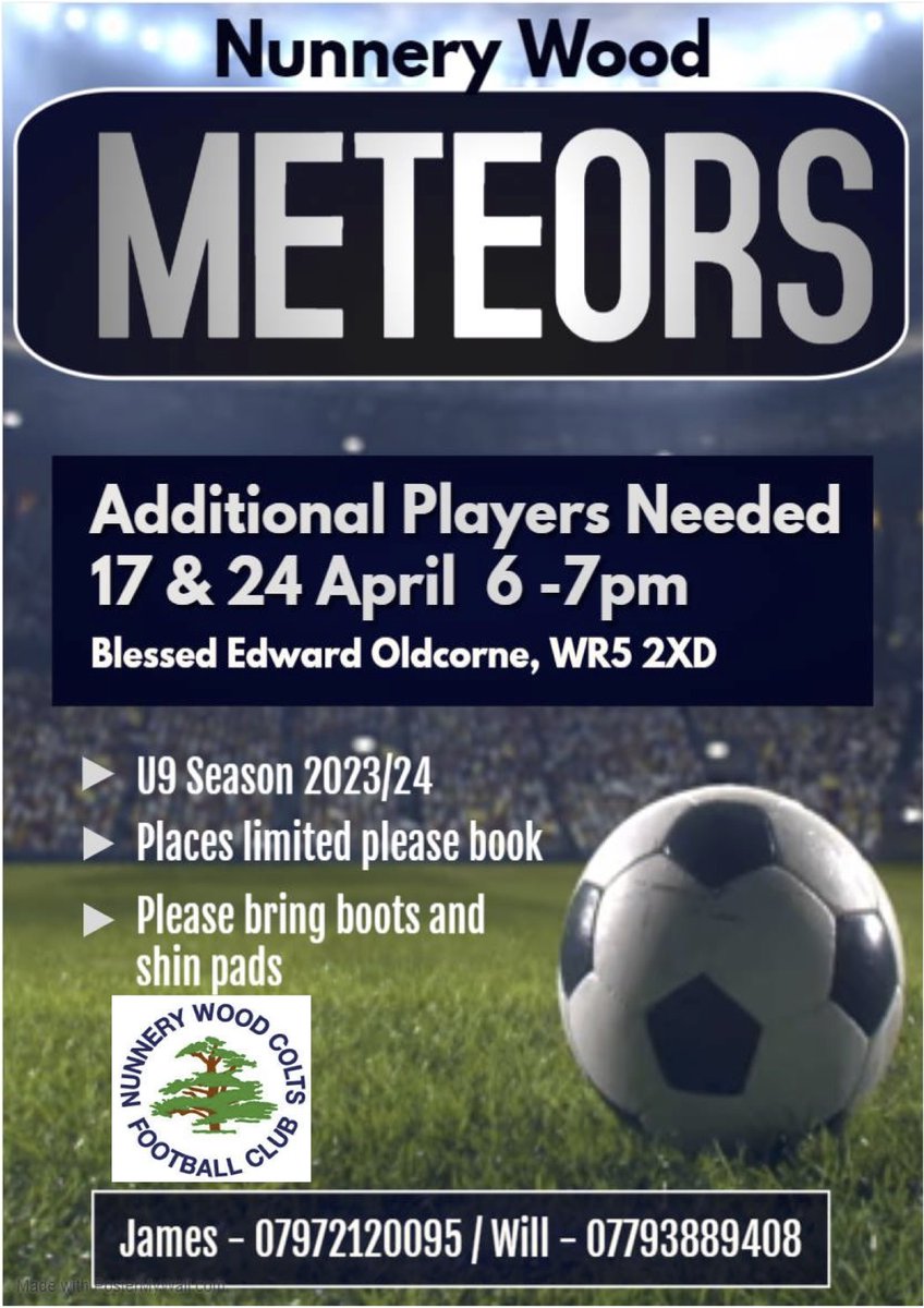 NWColts_FC's tweet photo. Additional Players needed for our U9 Meteors (23/24 season) - Nunnery Wood Colts FC https://t.co/T7iRn40A87 https://t.co/OWAZ2erASW