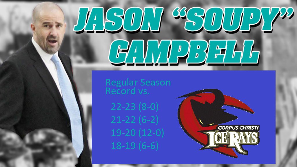 @mudbugshockey Head Coach Jason 'Soupy' Campbell record vs. Corpus Christi since becoming head coach in 2018. Won 26 of last 28 games. #GeauxBugs