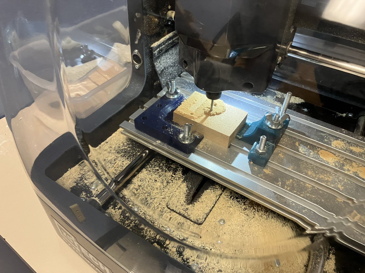 TheMrShaffer's tweet photo. Students started by manually writing out G code to carve their initials.

Then we moved on to computer-generated G code with VCarve Pro https://t.co/ThVAGn8soR