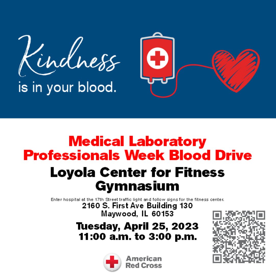Help save a life and give the gift of blood! 🩸

Two weeks from today our MLS program will be hosting a blood drive on Loyola's Health Science Campus on 4/25 in honor of #MLPW2023! Sign up today to donate! 🆎🅰️🅾️

#DonateBlood #BloodDrive #MLPW