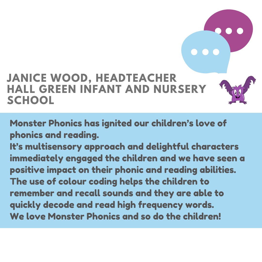 See what Hall Green have to say about Monster Phonics:
'Monster Phonics has ignited our children's love of phonics and reading'

#monsterphonics #review #phonicsscheme #phonics #teaching #teachersoffacebook #teaching #learning #schools #eyfs #ks1