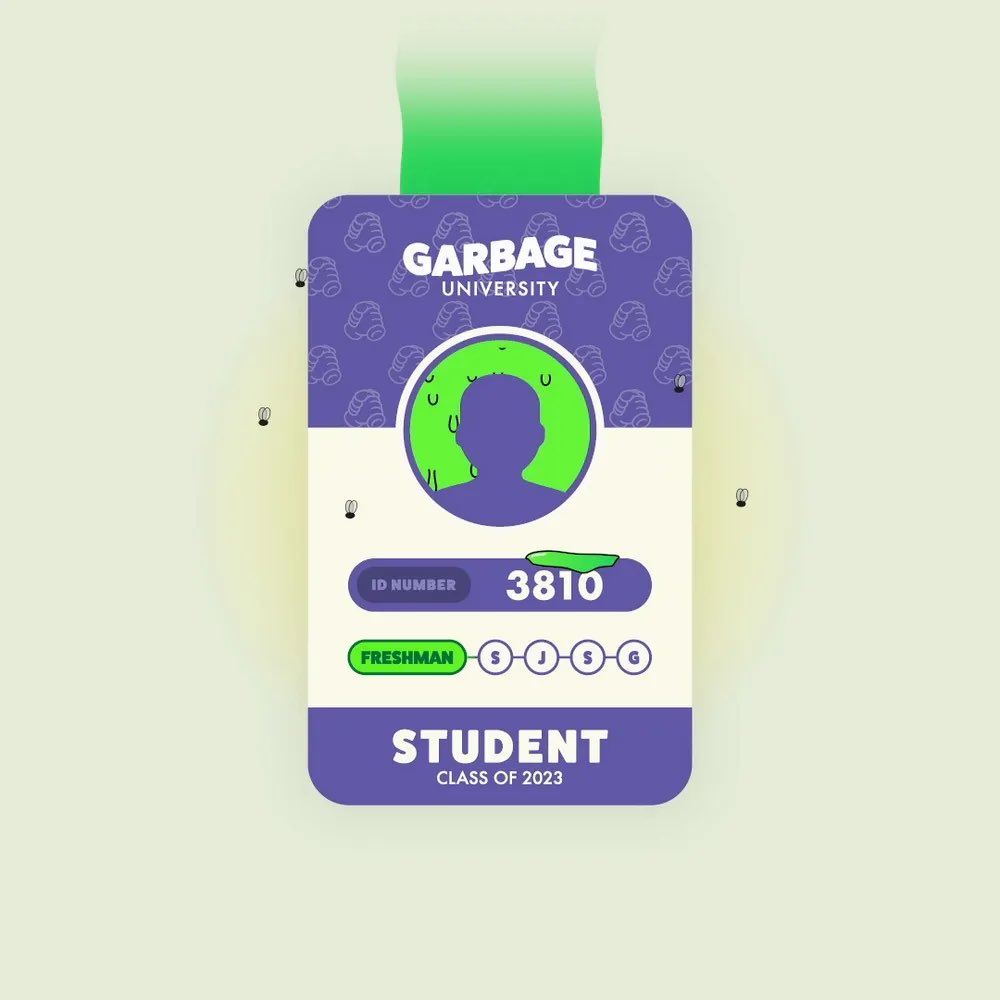 Got my #GarbageUniversity Pass!!!Confident that <a href="/MotionMarkus/">Markus Magnusson 🤝</a> and <a href="/garbagefriends/">Garbage Friends ♻️</a> will make some unique and 🤮🤮🤮 ART! SEE YALL IN CLASS 🟢🟢🗑️🗑️