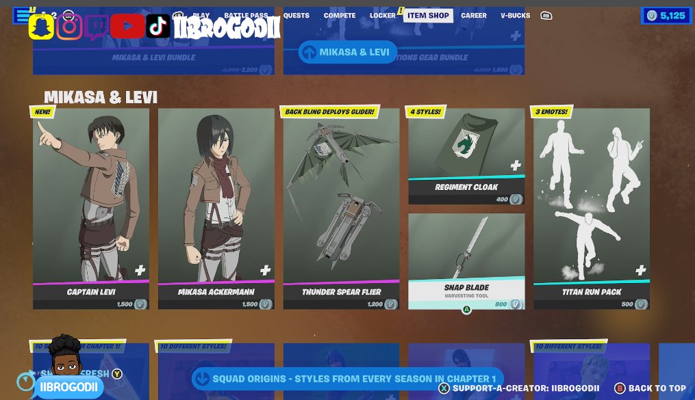 People, this is not a drill! New Attack On Titan skins are in the Fortnite item shop for a limited time! Use code: iibrogodii in the item shop when purchasing cosmetics!