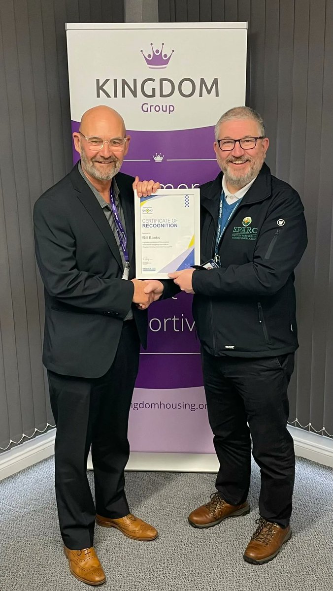 securedbydesign's tweet photo. Celebratory news! 🥳
Retiring @kingdom_ha Chief Executive Bill Banks has been recognised for his work around #DesigningOutCrime in Kingdom Housing Association’s properties.
Well done Bill! What an achievement!
Full story - https://t.co/cFfUNmMN2E
#crimeprevention #celebration https://t.co/KlPWuDJzor