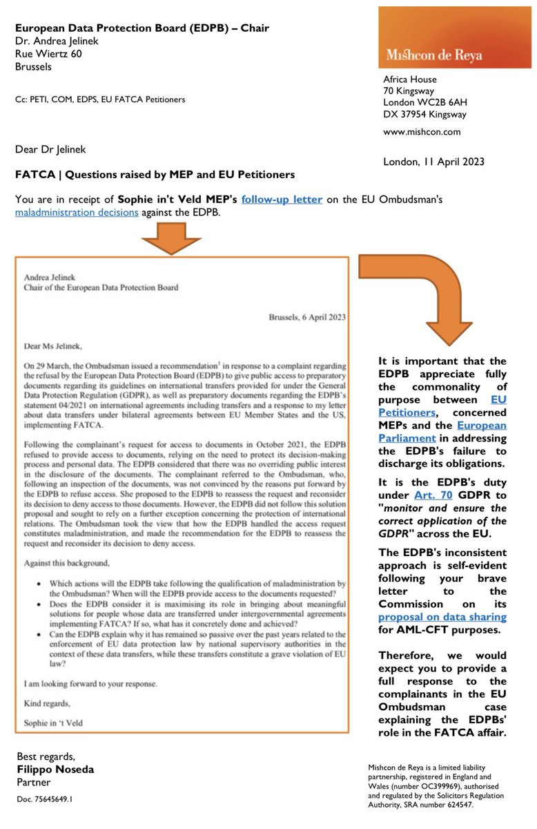 CrossBriton's tweet image. The @EU_EDPB must appreciate fully the commonality of purpose between
EU Petitioners, concerned MEPs &amp;amp; @EUparliament in addressing the EDPB's failure to discharge its obligations. We expect a full response to the complainants, explaining the EDPBs' role in the #FATCA affair. @ft