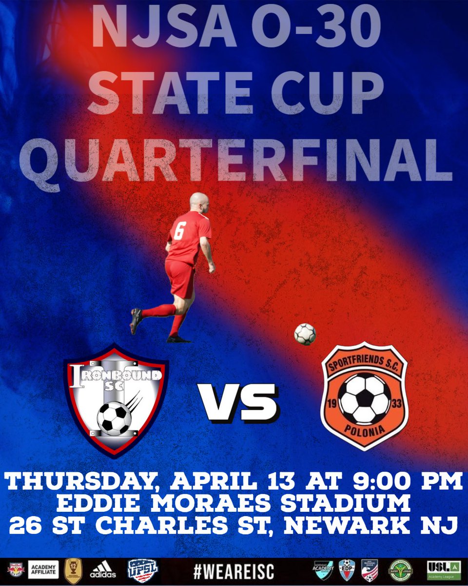 IronboundAlumni's tweet image. Thursday night, it’s the O30s turn to play their State Cup Quarterfinal as they host Sportfriends Polonia.

Friday night, our Open team welcomes back Jersey Shore Boca to Eddie Moraes but this time for a Super Division matchup.

Sunday morning our O30 team hosts Jersey City FC.
