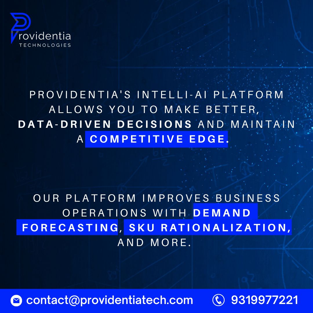 providentiatech's tweet photo. Contact Providentia today to learn how our Intelli-AI platform can boost your business.
Website: ๐ https://t.co/s91Zsjpl0v
#dataanalytics #IntelliAI #demandforecasting #SKUrationalization #businessoptimization #businessefficiency #datainsights #supplychainmanagement #cost https://t.co/hIUJvmcsrB