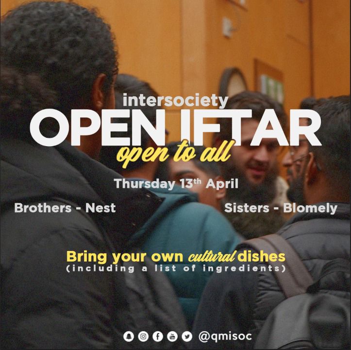This Ramadan, QMUL societies are collaborating for an inter-society Iftar event for brothers and sisters. 

Please fill out the form below if you are interested in coming! 

docs.google.com/forms/d/e/1FAI…