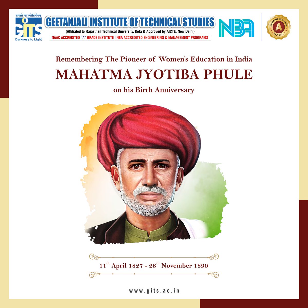 gitsudr's tweet photo. On this Mahatma Jyotiba Phule Jayanti, we pay tribute to his legacy by renewing our commitment towards building a brighter future for all.

#MahatmaJyotibaPhuleJayanti #SocialJustice #Education #Empowerment #TechnologyForAll #BrighterFuture https://t.co/erFUmyvHFH