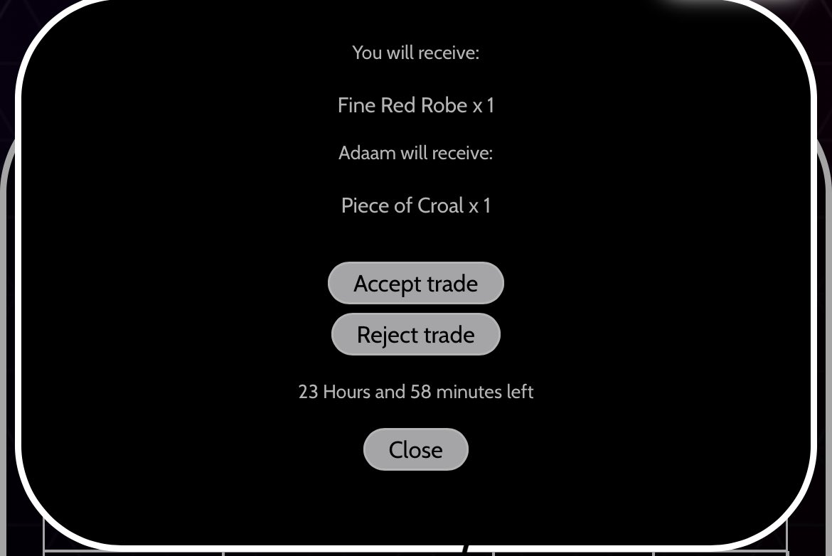 beanquestrpg's tweet photo. What other NFT based game had a trading system like ours built in like a real MMO?? So fun to trade and improve your character! #gamefi https://t.co/MEQf5BNXvf