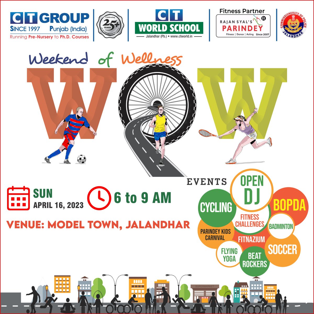CTGroupshahpur's tweet photo. CT Group of Institute South campus shahpur Jalandhar is going to organize "Weekend Of Wellness" WOW on April 16, 2023 (Sunday) from 6 am to 9 am at Model Town, Jalandhar.

#ctgroup #shahpur #bestcollege #festevent #ctshahpur #ctevent ##bestplace #punjabevent  #wow #modeltown https://t.co/BYE74I2zdx