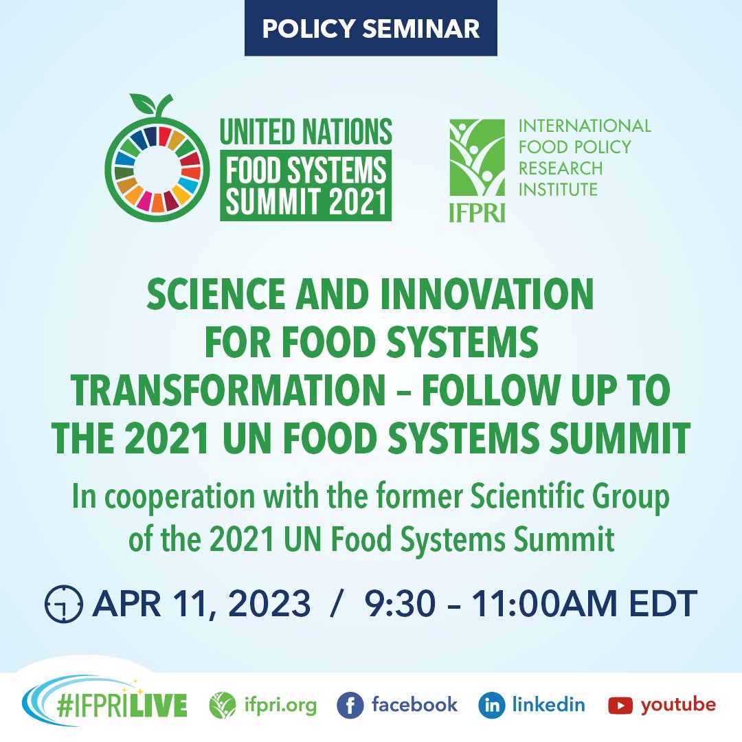 IFPRI's tweet photo. 🔔 #HappeningNow: " Science &amp; Innovation for #FoodSystems Transformation – follow up to the #2021UNFSS "🔔
📺 Watch #ifpriLIVE:
🎫 https://t.co/QXGzGH0uVf
🤝 https://t.co/NqcPP2wXqE
💼 https://t.co/JrGwMCOaRp
@IFPRI @sc_fss2021 @CGIAR #IFPRIPolicySeminar #askIFPRI https://t.co/Dl29ZkPeYt