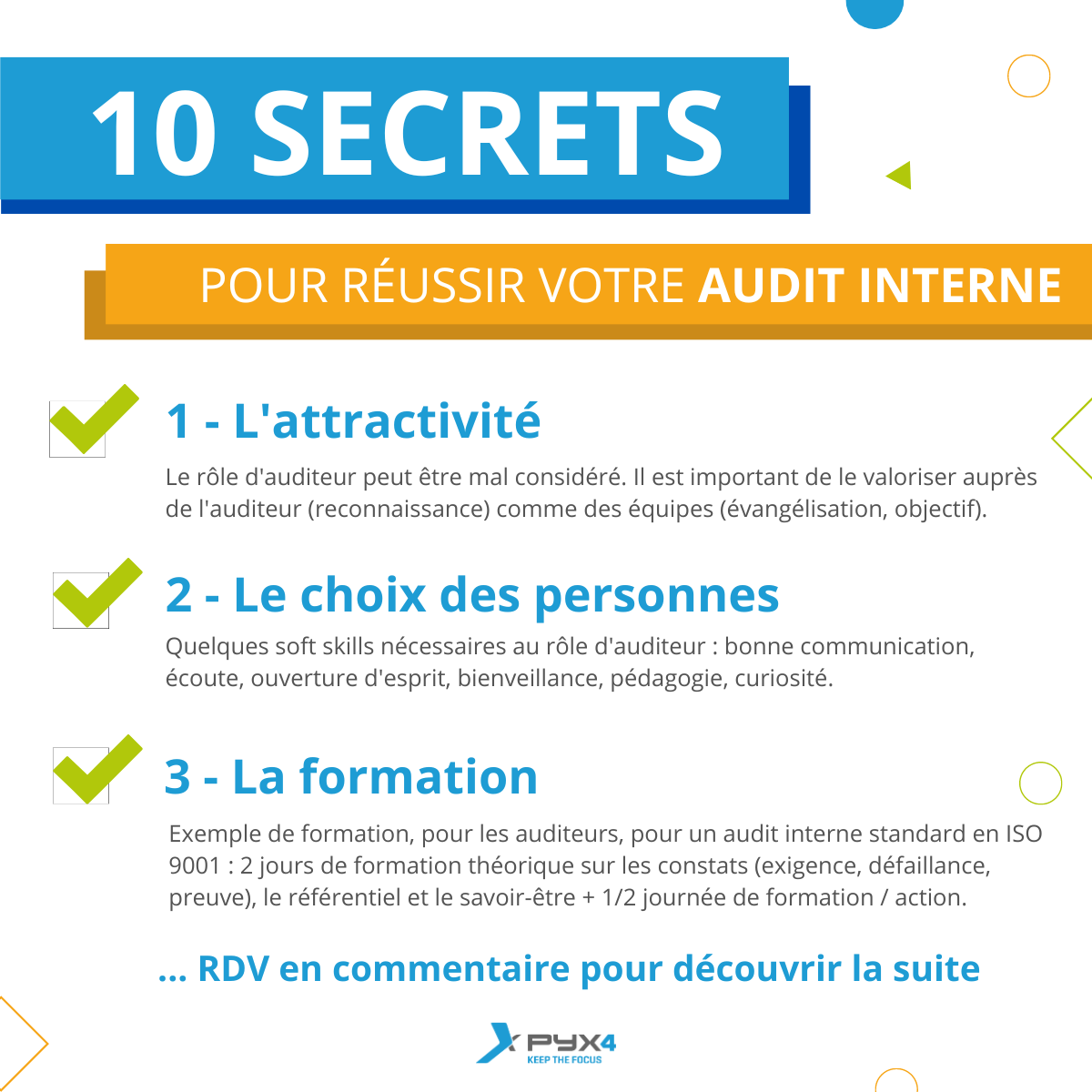 Pyx4_FR's tweet photo. Vous pensez tout savoir sur l’audit interne ? 🤓

Dans ce cas, assurez-vous de cocher toutes les cases de notre checklist pour réussir le vôtre ! 💥

👉  A télécharger juste ici : https://t.co/ZgdCn7Kcvv

Nous vous livrons 10 conseils pratiques pour mener à bien votre audit.🎯 https://t.co/cNhtV8x7h6
