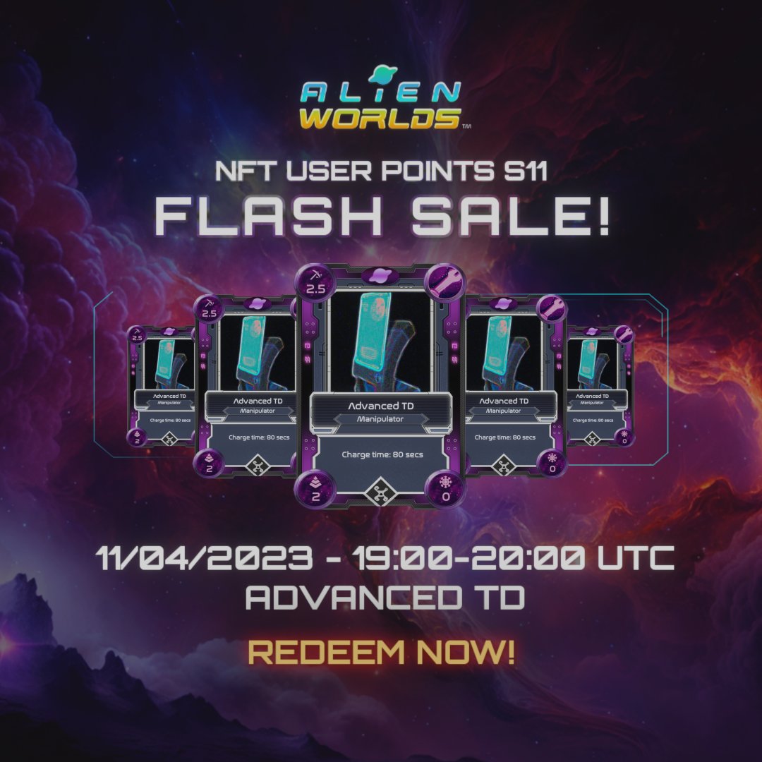 AlienWorlds's tweet photo. 👽 Attention Explorers, the next #NFTOutpost happy hour offering is the Advanced TD!🔥
One of the most efficient #TLM mining tools available. It is a first-class option for miners who like to mine actively. Sources suggest the short charge time is great for keeping miners fit.💪 https://t.co/6HzaRF5SIM