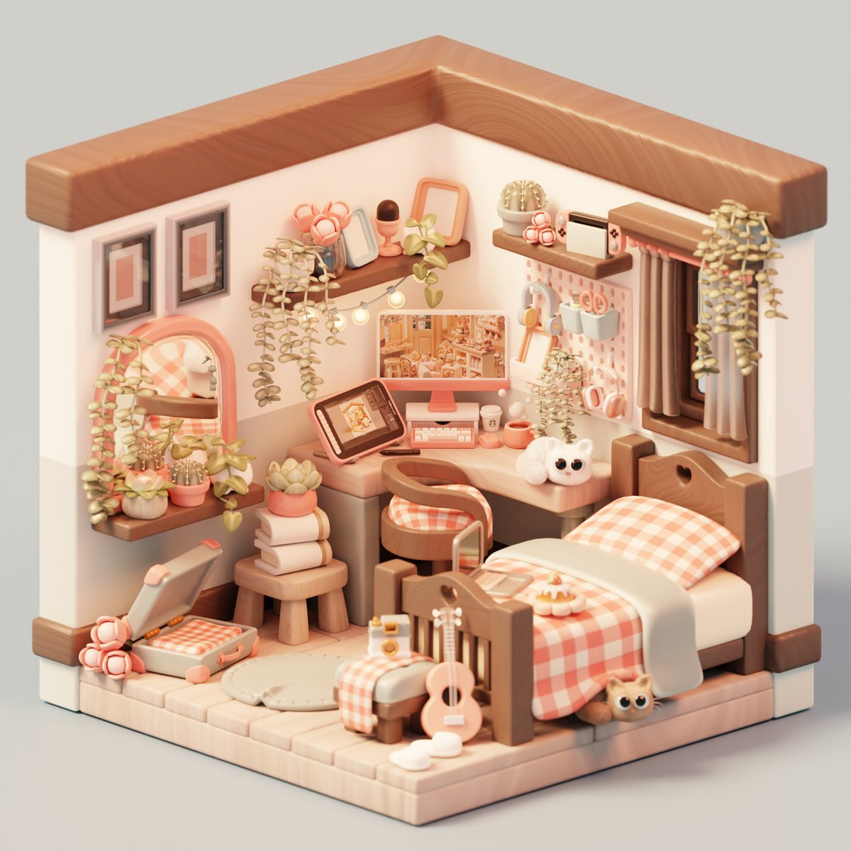 nicky_blender's tweet photo. Hi #PortfolioDay!🌷
I'm Nicole, a 3d artist who makes cozy scenes with Blender🍄
I'm also the Splash Screen for Blender version 3.5🥹
#b3d https://t.co/kMg2QyCD1D