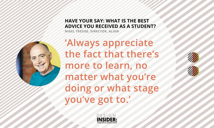 aligndesarch's tweet photo. What's the best advice you received as a student?
@DesignInsider1 asked align's @NigelTresise for the answer. Here's what he said - and here's a link for the full tally of everyone's wisdom - https://t.co/h73QXA72TD https://t.co/BAK3nFqNyW