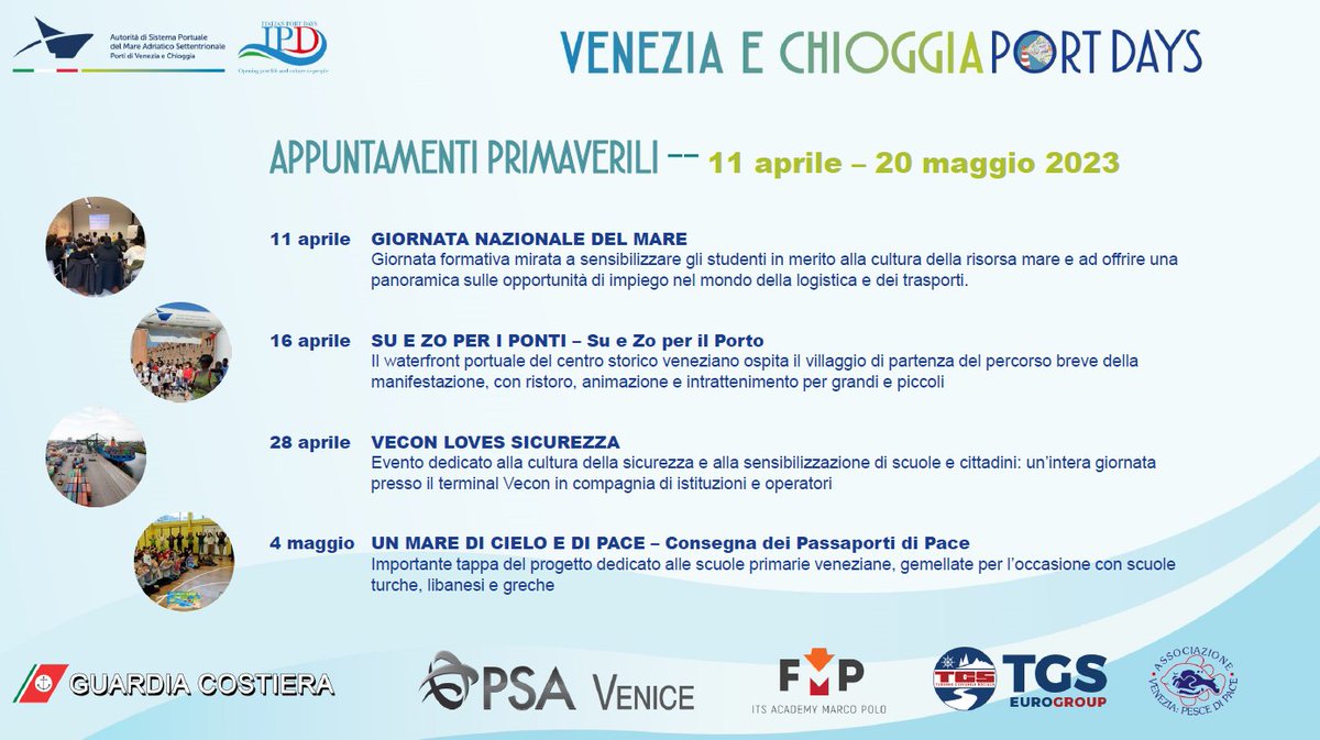 PortOfVenice's tweet photo. #PortoCittà🔴11 aprile - 4 maggio
primavera all'insegna dei #PortDays

Nel 2023 l’iniziativa annuale voluta da @Assoporti a livello nazionale per aumentare la conoscenza della cultura portuale raddoppia!

incontri, eventi e visite
👉https://t.co/y7tFp4oYMw

#ItalianPortDays https://t.co/Zkgp3E65co