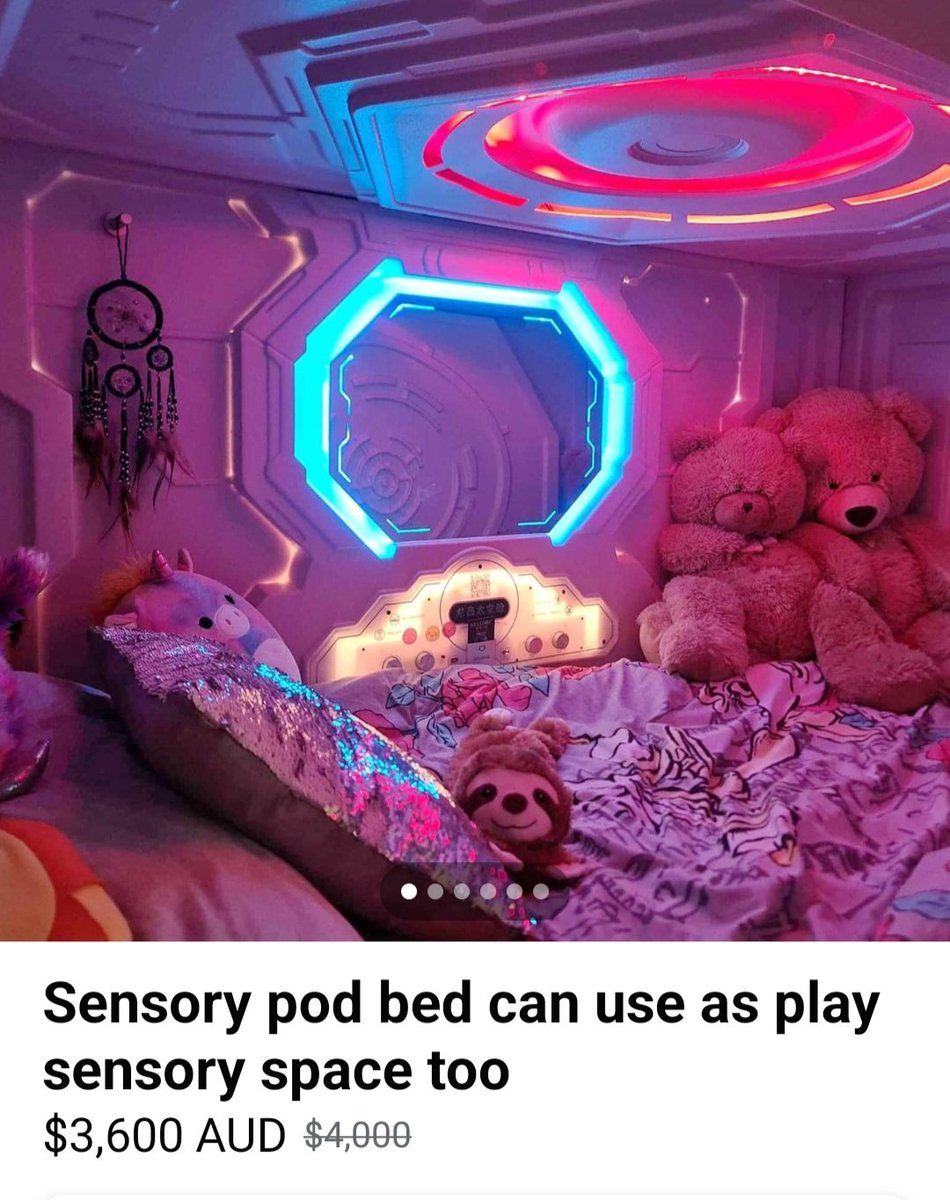 Hazzicat's tweet photo. Ok, just as I think life can't get much cooler.... 
SENSORY POD BED

It even has usb ports and air conditioning!!

#ineedone #autism https://t.co/g6dMjLdVcy