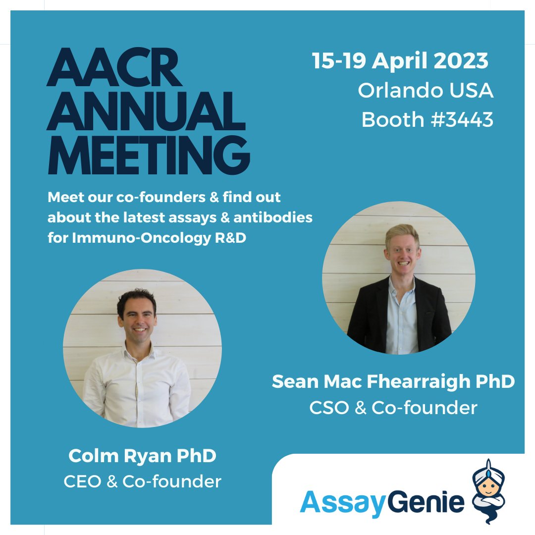 AssayGenie's tweet image. We're thrilled to be exhibiting at #AACR23 next week where we'll be showcasing our latest innovations in cancer research. Looking forward to connecting with professionals in the cancer research community and learn about the latest advances in the field! #AACR #cancerresearch