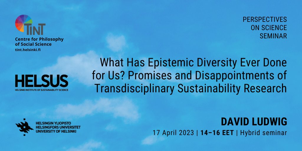 TINT (@helsinkipos) on Twitter photo In the next Perspectives on Science seminar on 17.4.,<a href="/DavidLudwigWUR/">David Ludwig</a> will give a talk on “What Has Epistemic Diversity Ever Done for Us? Promises and Disappointments of Transdisciplinary Sustainability Research“. The abstract & details for joining here tint.helsinki.fi/?p=944 In the next Perspectives on Science seminar on 17.4.,<a href="/DavidLudwigWUR/">David Ludwig</a> will give a talk on “What Has Epistemic Diversity Ever Done for Us? Promises and Disappointments of Transdisciplinary Sustainability Research“. The abstract & details for joining here tint.helsinki.fi/?p=944