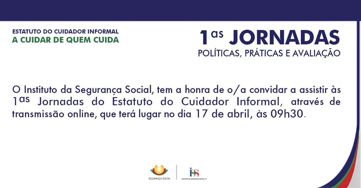 📅 Dia 17 de abril, pelas 9h30, assista às 1as Jornadas do Estatuto do Cuidador Informal.

➡ Aceda ao link: shre.ink/ktzg

#sssempreconsigo #segurançasocial