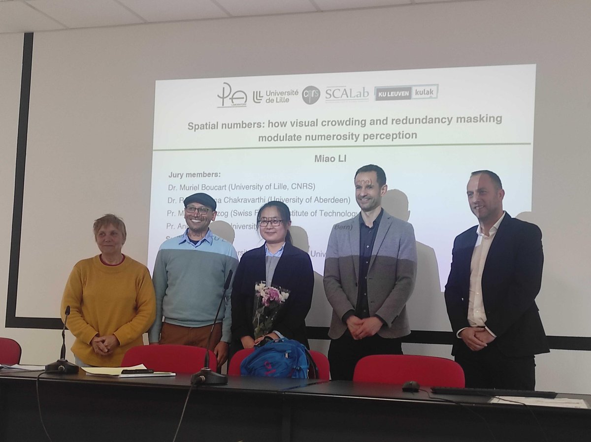 Scalab_umr's tweet photo. Félicitations à la nouvelle docteure @miaolipsy  qui a brillamment soutenu sa thèse "Spatial numbers: How visual crowding and redundancy masking modulate numerosity perception" sous la direction de #BilgeSayim et @BertReynvoet. Bonne continuation Miao ! https://t.co/6dB4UpsUw8