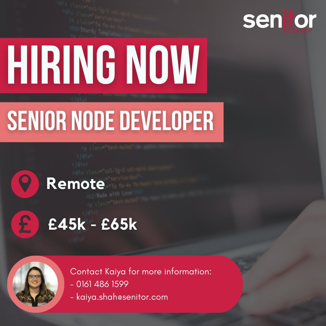 SenitorIT's tweet image. #Hiring #NodeDeveloper #Remote

We are looking for a Senior Node Developer to join an expanding team at an award winning FinTech company 💼

Apply Now🔗 ow.ly/RanV50NFIhC