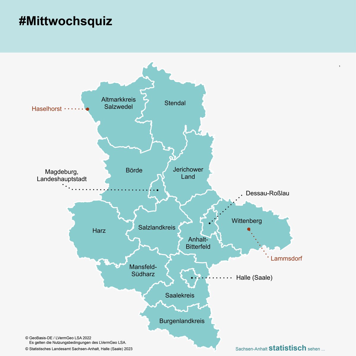 StatistikLSA's tweet photo. #Mittwochsquiz Auflösung
Richtig, in den Ortsnamen #SachsenAnhalt|s ist kein Küken🐤 zu finden.
Haselhorst gehört übrigens zur Gemeinde #Diesdorf und Lammsdorf ist ein Teil von #Kemberg. https://t.co/Q3T5khMCnr