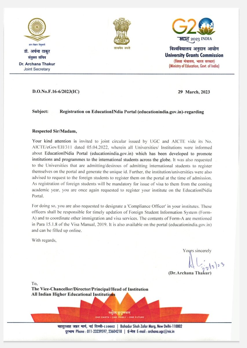 ugc_india's tweet photo. UGC letter regarding "Registration on EducationINdia Portal (https://t.co/jysltCnsd2)
For more details: https://t.co/FEXOSnbvDp https://t.co/woXZhSXcZL
