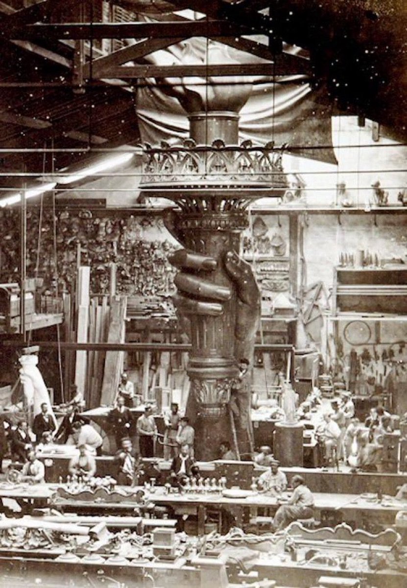 The flame of Liberty under construction, 1876.