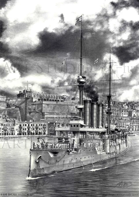 【出雲大社へ奉納】昨年から調整していた #鉛筆画「地中海遠征 -一等巡洋艦 出雲 2577-」出雲大社奉納が、本日叶いました。大日章旗がはためく晴れやかな気候の下、無事にお納めできました。祭典の様子は、近日中に出雲大社のウェブサイトで紹介して下さるとの事です。関係各位に感謝申し上げます❗ 