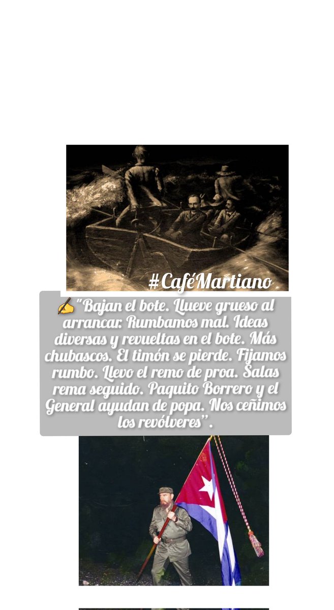 Buenos días 🇨🇺 #CaféMartiano
Días de Patria, 11 de abril de 1895: Desembarco de Martí y Gómez por Playita Cajobabo.
Escribe lo que nos compromete a todo buen cubano:
✍️"Ya arde la sangre. Ahora hay que dar respeto y sentido humano y amable al sacrificio”.

#CubaViveEnSuHistoria